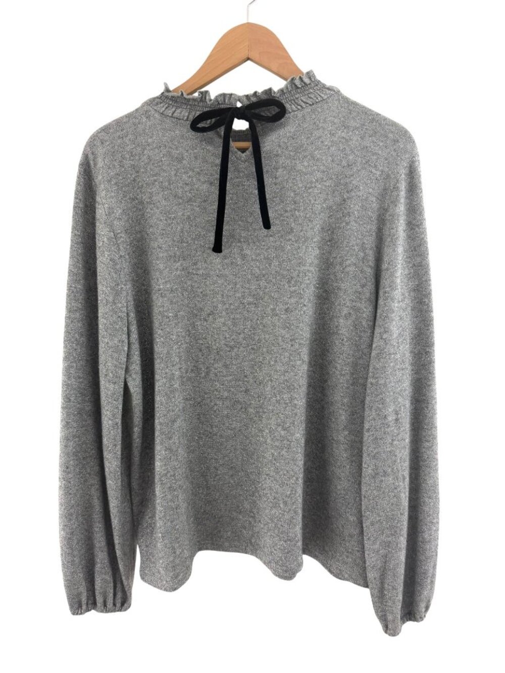 Talbots Tie Back Smocked Top Gray‎ Silver Shimmer Metallic Knit Size XL Shirt - Picture 6 of 10